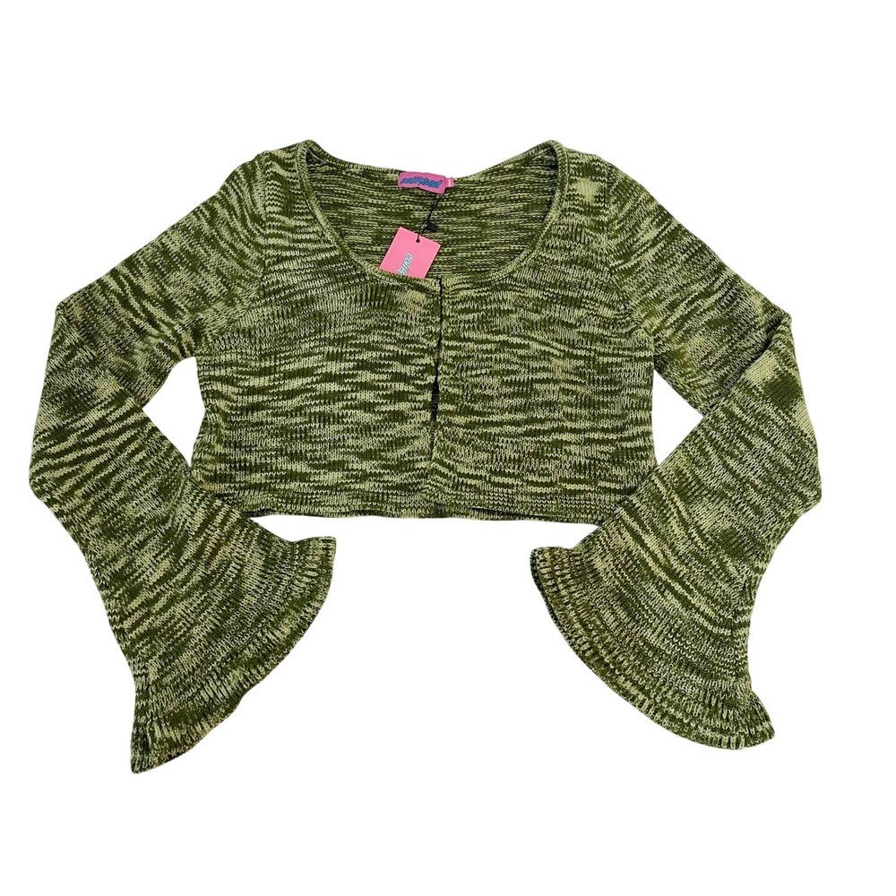 NEW‎ Edikted Green Swirl Print Cropped Cardigan Bell Sleeve Knit Top Size Small